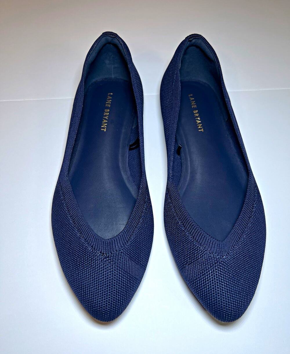 Lane Bryant Navy Knit Ballet Flats Slip-On Comfort Lightweight Almond Toe 9W